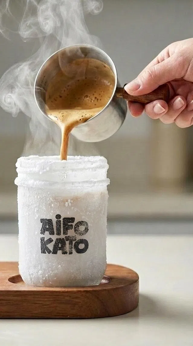 “-86 Dirty Coffee”是在结冰霜的玻璃罐里，先放意式冰淇淋，再现注热咖啡。（品牌提供）