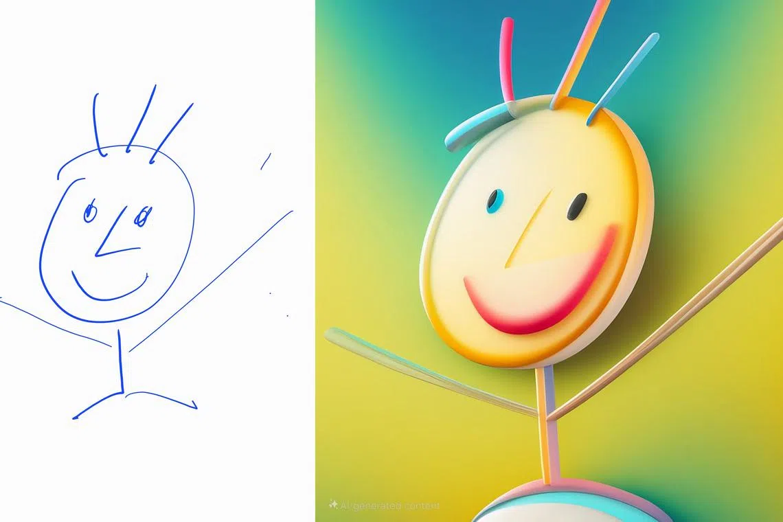 “草图至图像”功能允许用户手绘简单草图（左图），再利用AI生成出更精致的图像（右图）。