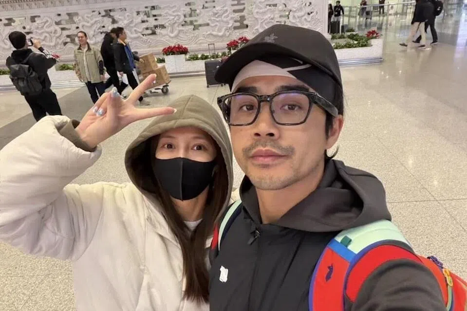 弦子（左）4日早上发文报平安“我们到家啦”，李茂也感谢外界关心。（取自艺人社媒）