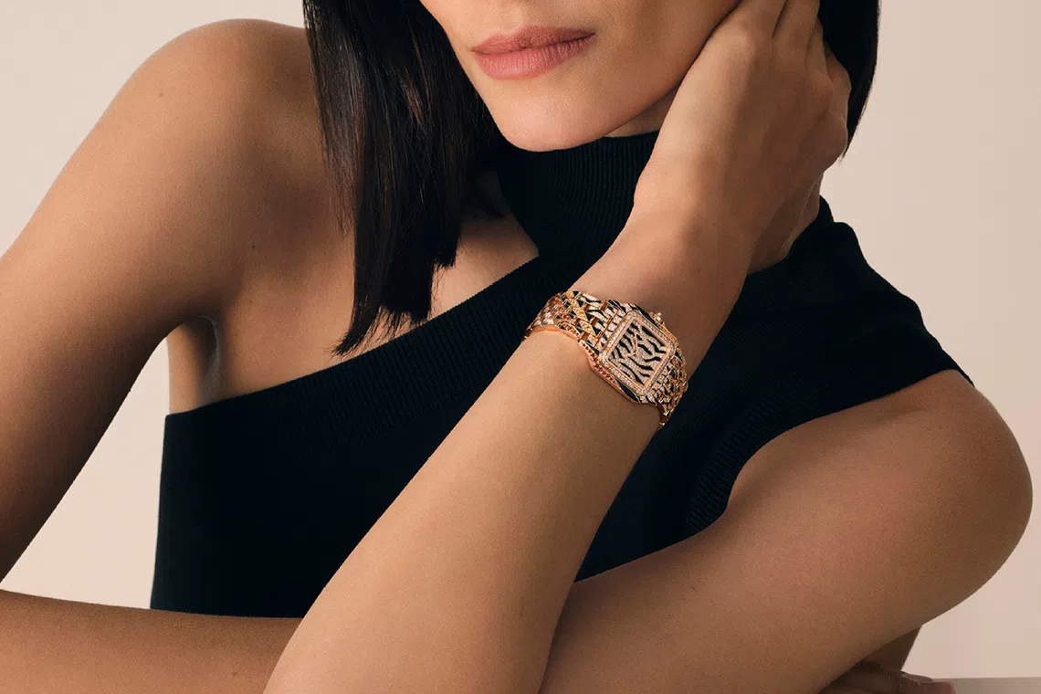 Panthère de Cartier腕表以标志性表链为载体，将猎豹的灵动注入腕间。（卡地亚提供）