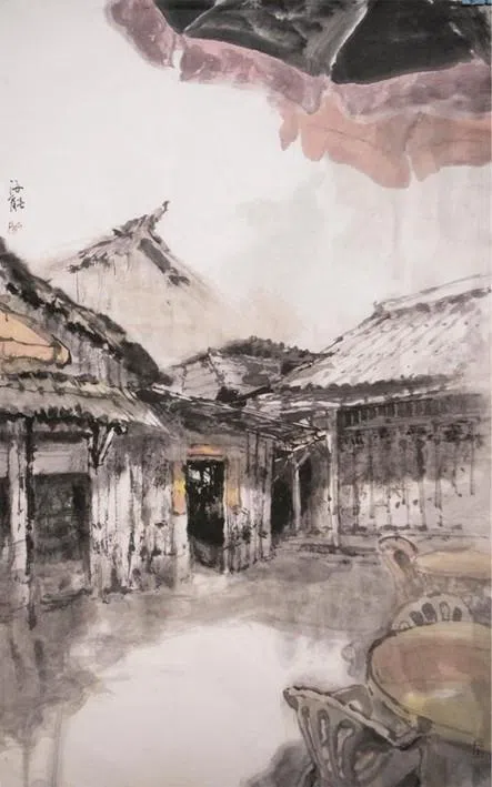 邓汝能画乌敏岛的水墨画《最后一个夏天》（2026）。（邓汝能与集菁艺社提供）