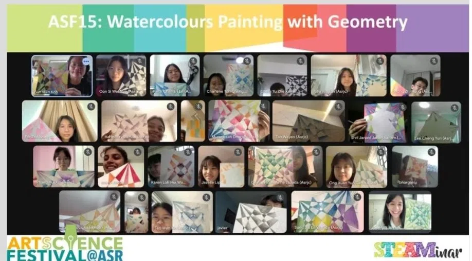 水彩画工作坊通过创作实践，引导学生观察颜料在水中扩散的物理现象。（安德逊实龙岗初级学院提供）