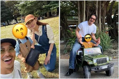 林志玲一家三口现身圣淘沙 三岁儿身高近妈妈腰部