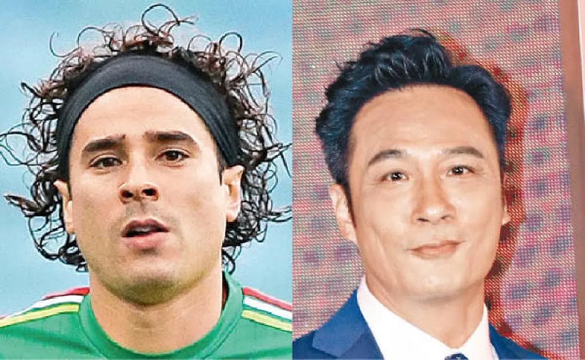 墨西哥门将奥乔亚（左）一到世界杯就引人关注，不单因其出色发挥，更因长相酷似港星吴镇宇（右）。（互联网）