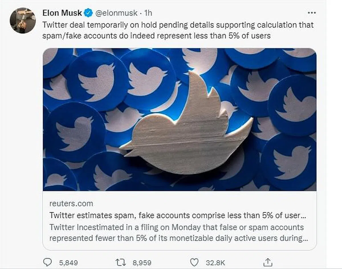 马斯克突然要确认推特的垃圾和虚假账户确实是占总用户人数的不到5％。（网络照片）