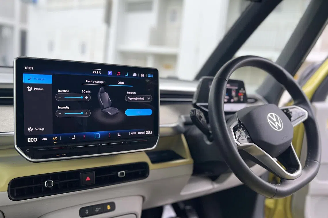 中央12.9英寸触控屏与数码仪表板一体成型，操作逻辑与ID.4、ID.5系列相仿。（吴庆康摄）