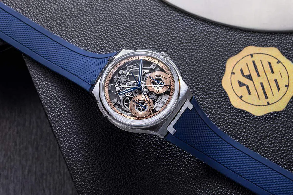 Czapek & Cie Antarctique Rattrapante Gold Dust SHH版有追针计时码表超级复杂功能。（品牌提供）