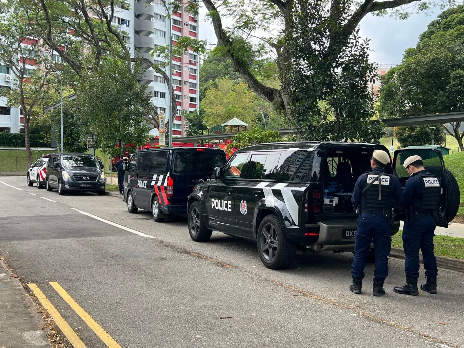 汤申路上段的苏州景下午2时出现形迹可疑的人在附近徘徊，警方接获通报后赶到场调查。（读者提供）