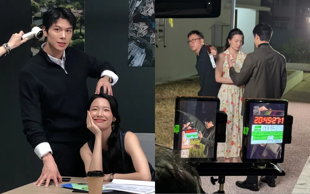 林昀憓（左图右、右图中）和容启航（左图左）首次在戏剧上合作。（林昀憓经纪公司提供）