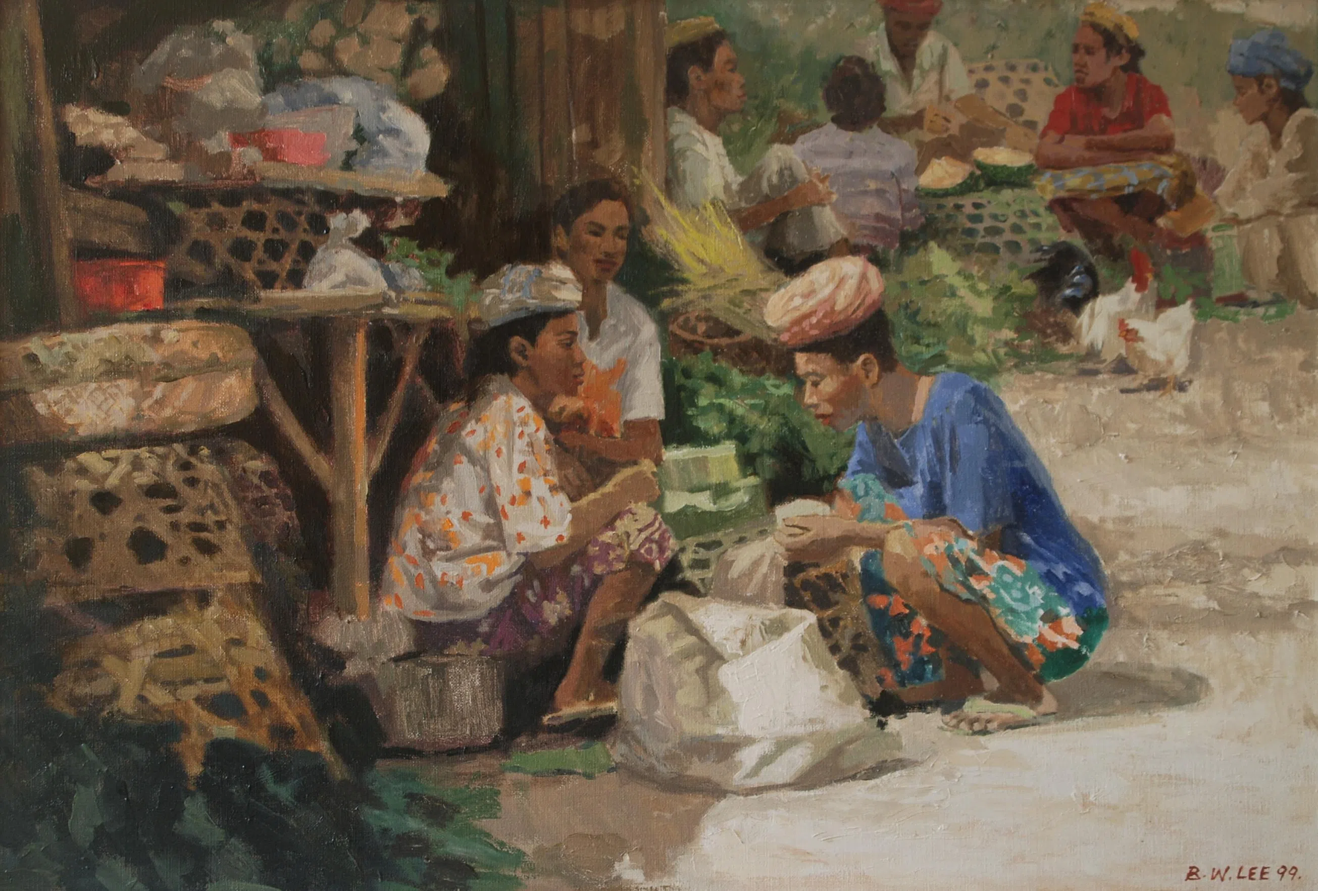 李文苑油画《峇厘乡村》（91x62厘米，1999）。（海卉画廊提供）