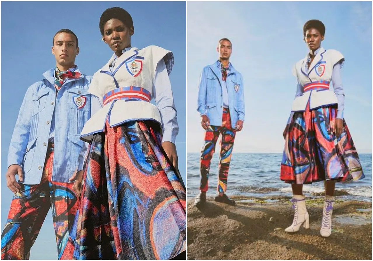 海地队的入场服采用艺术印花，设计让人眼前一亮。（互联网）