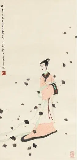 傅抱石水墨设色纸本《湘夫》（1961）。（星洲墨缘堂）