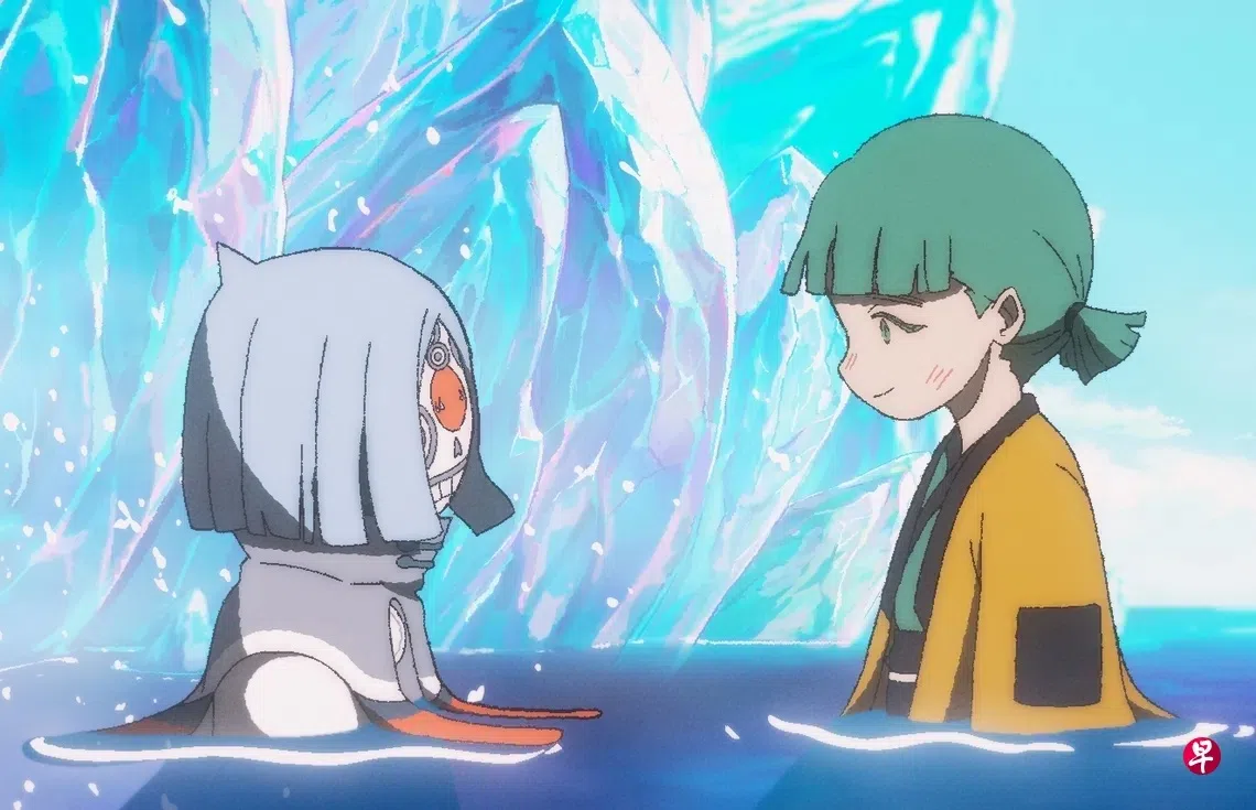 小妹Yuri（右）和面具小鬼Gudo在《世外》中寻找弟弟“健次”。（新加坡电影协会提供）