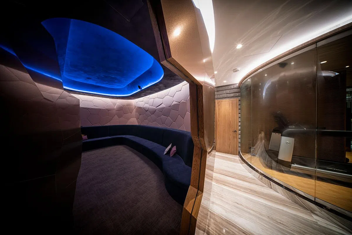 家庭电影室比电影院包厢还奢华。（Bryan Van Der Beek摄）