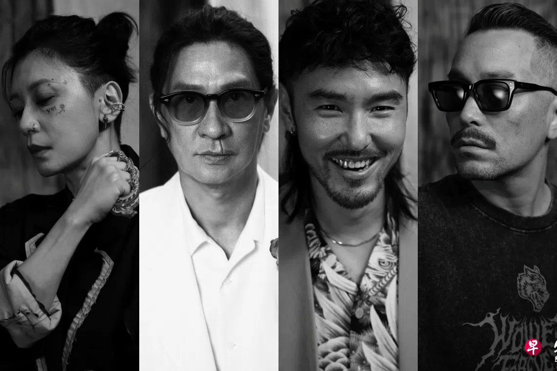 贾静雯（左图起）、张家辉、阮经天和张孝全在《荡荡荡寇志》的造型。 （沉默协作社有限公司提供）