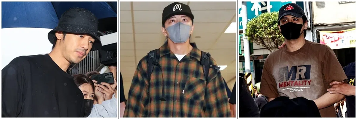 第三波被拘提的艺人包括陈柏霖（左起）、坤达和陈零九。（互联网）