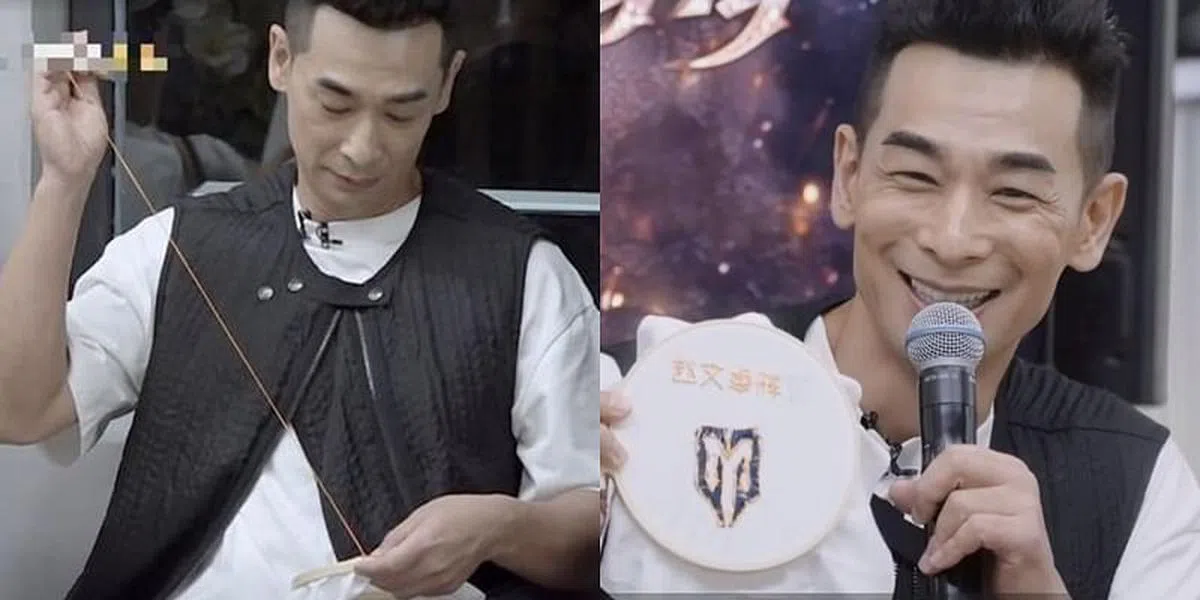 赵文卓展示刺绣才能，赢得满堂惊叹喝彩。（视频截图）