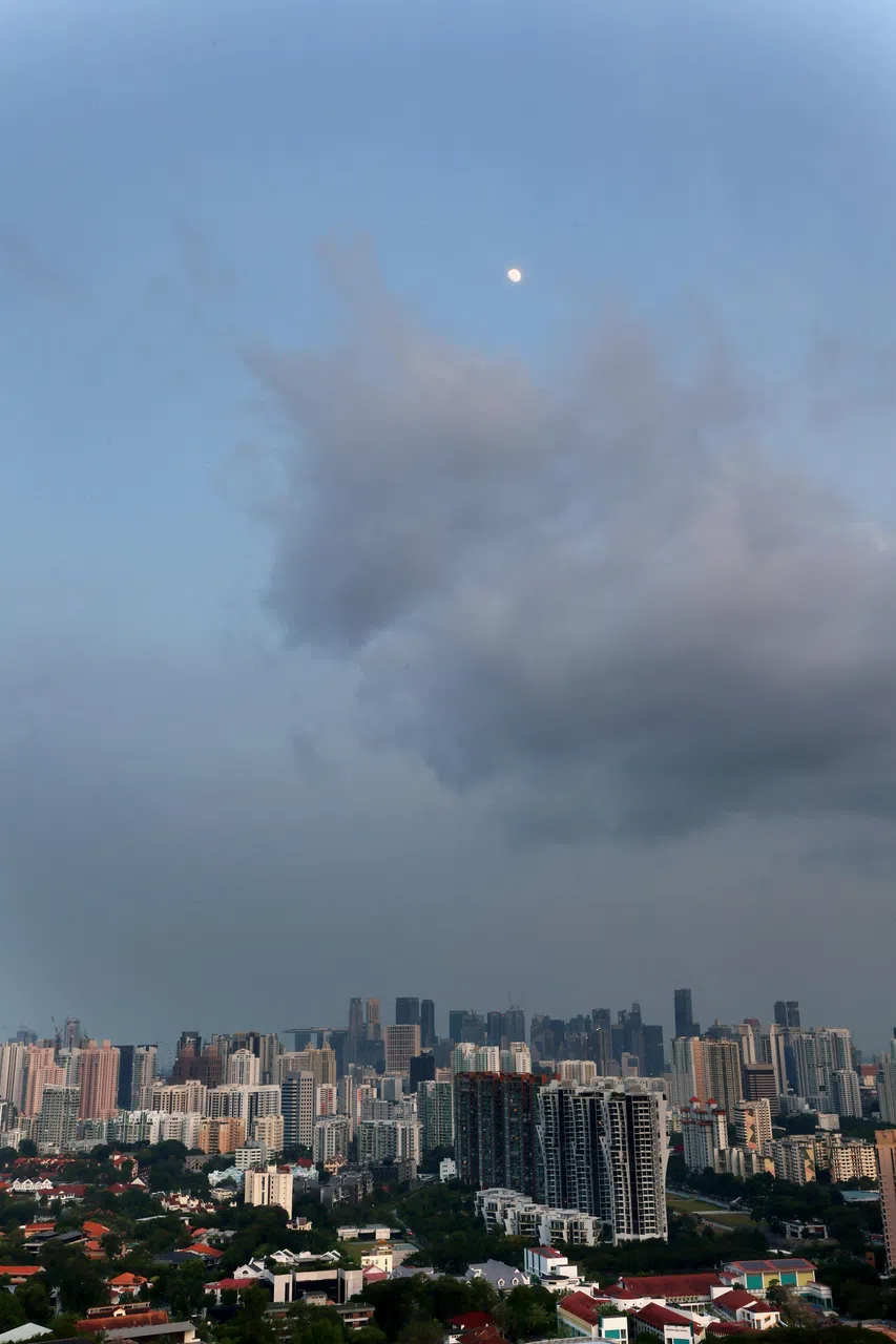 天色渐暗，月光渐亮，在天台花园赏月别有一番情趣。（龙国雄摄）