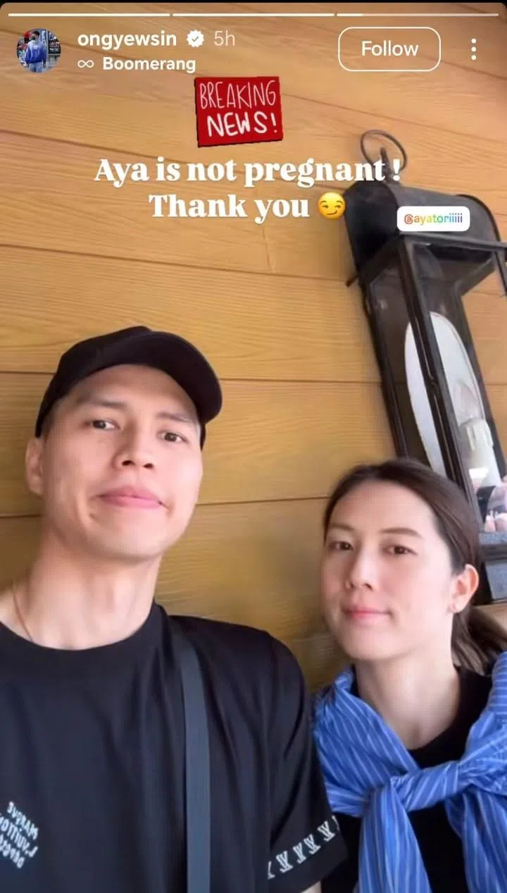 王耀新在Instagram澄清称大堀彩没有怀孕。（取自王耀新Instagram）