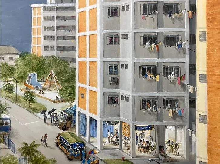 叶耀宗长画局部之组屋区生活。（主办方提供）