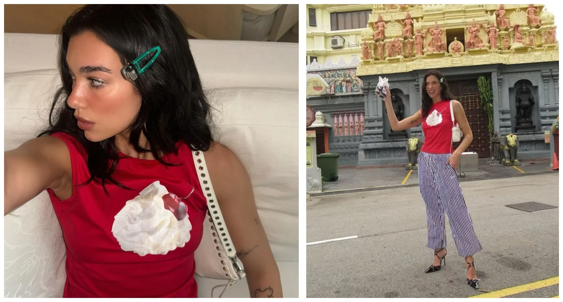 杜娃黎波头戴打火机造型发夹，引起热搜。（互联网）