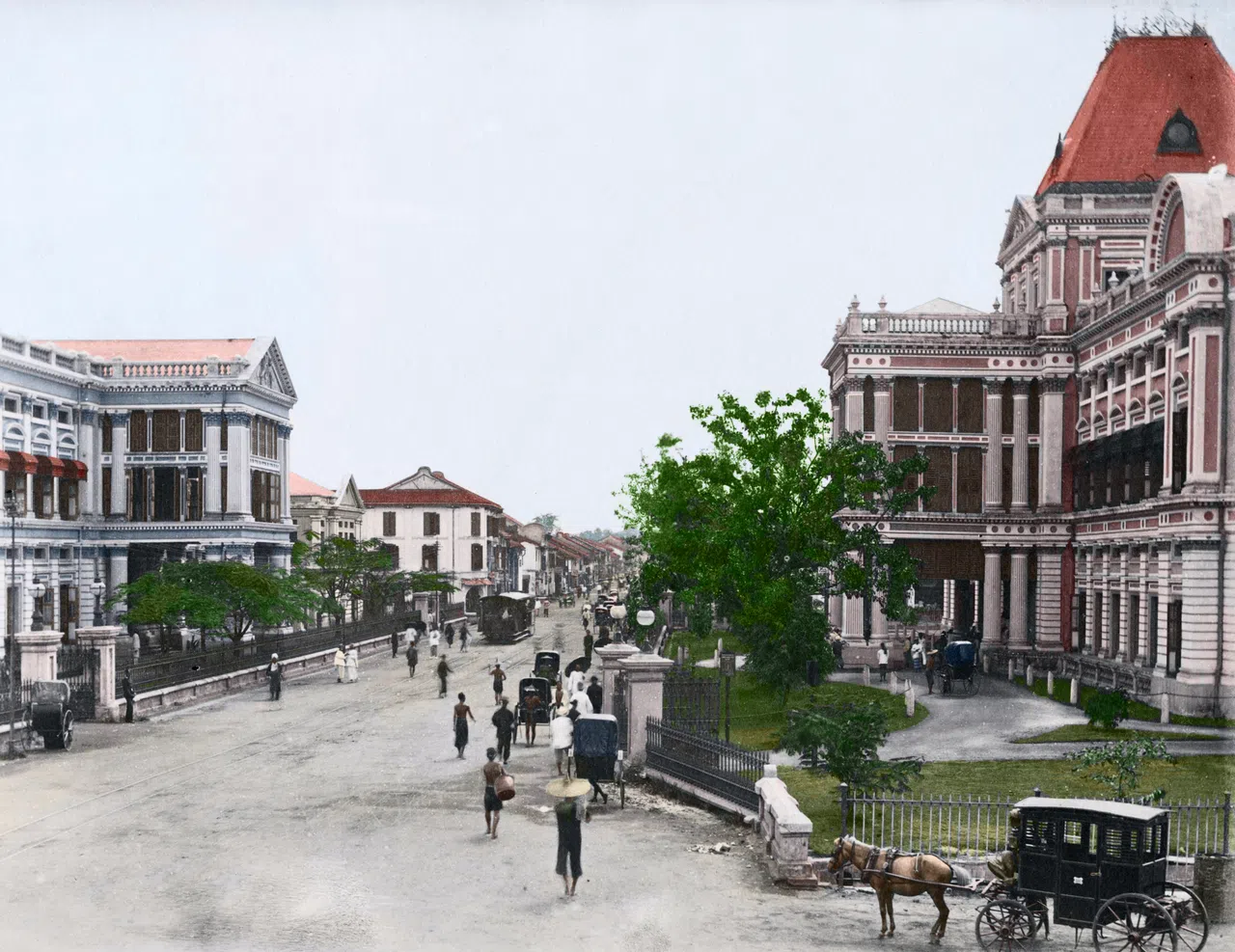 1880年代，新加坡河畔的英殖民市街。（徐宗懋图文馆）