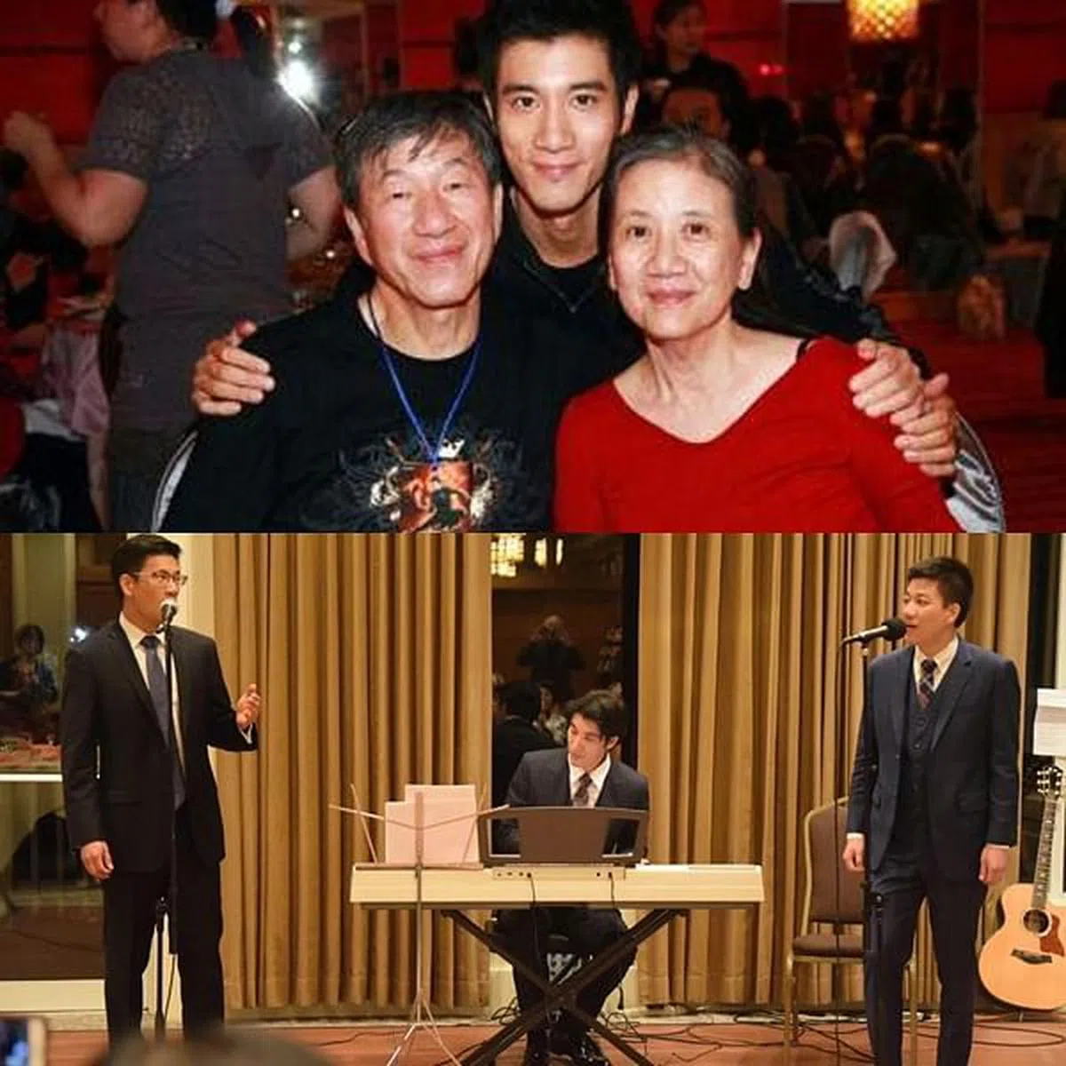 王力宏和父母（上图，面簿）及兄弟（下图，微博）合照。