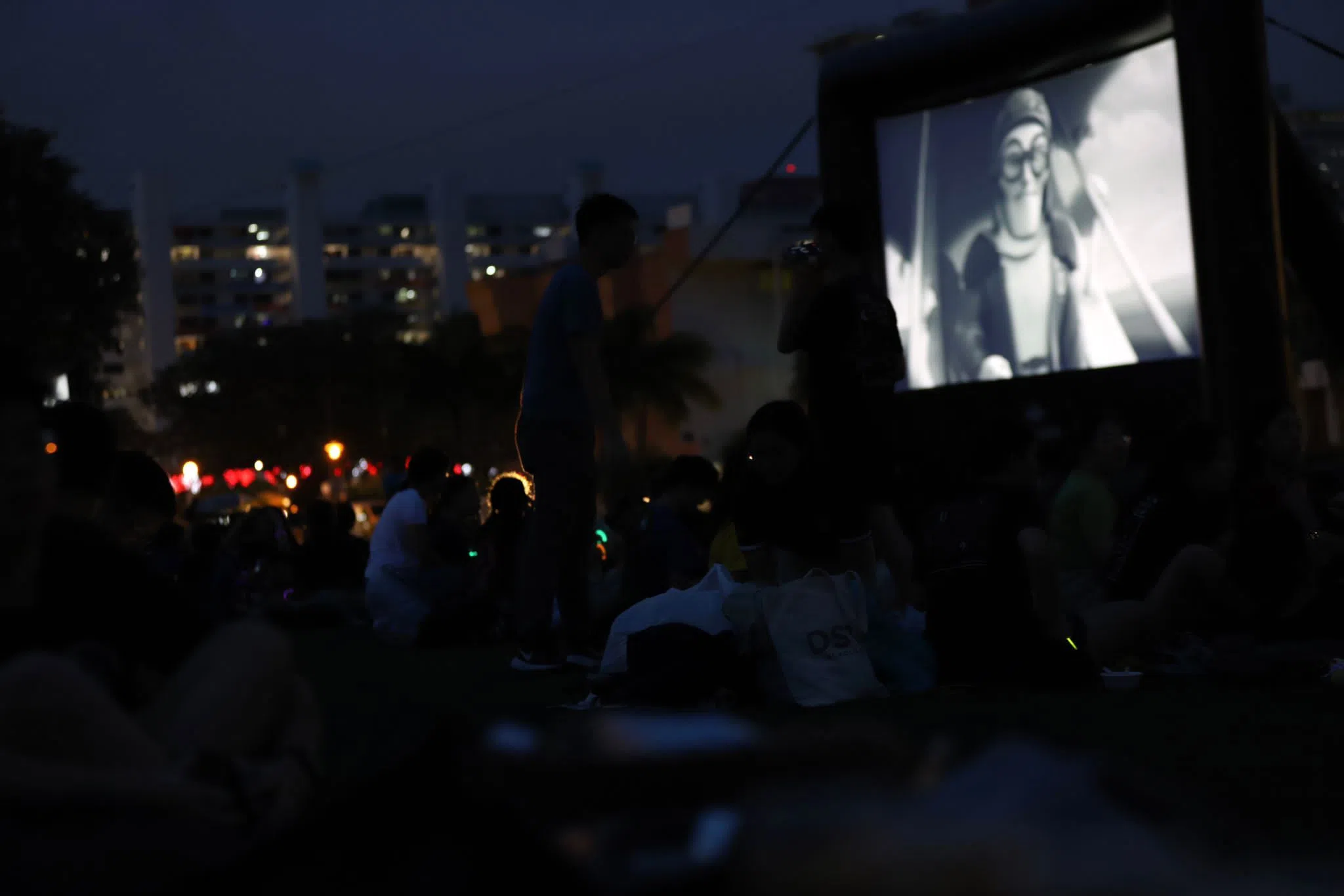 淡初学生在夜空下观看《飞屋环游记》，无形中创造回忆。（淡初资讯通信学会所提供）