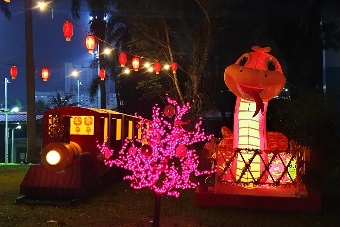 陈孔达在位于大牌179的公园放置了一只大型充气蛇，年味十足，氛围感瞬间拉满！（受访者提供）