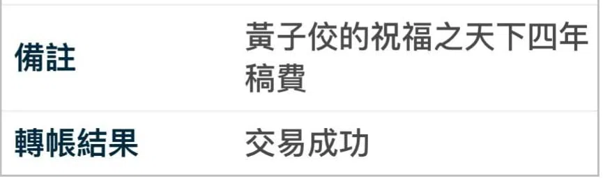 黄子佼星期三（3日）贴出捐款截图，宣告事情落幕。（取自艺人脸书）