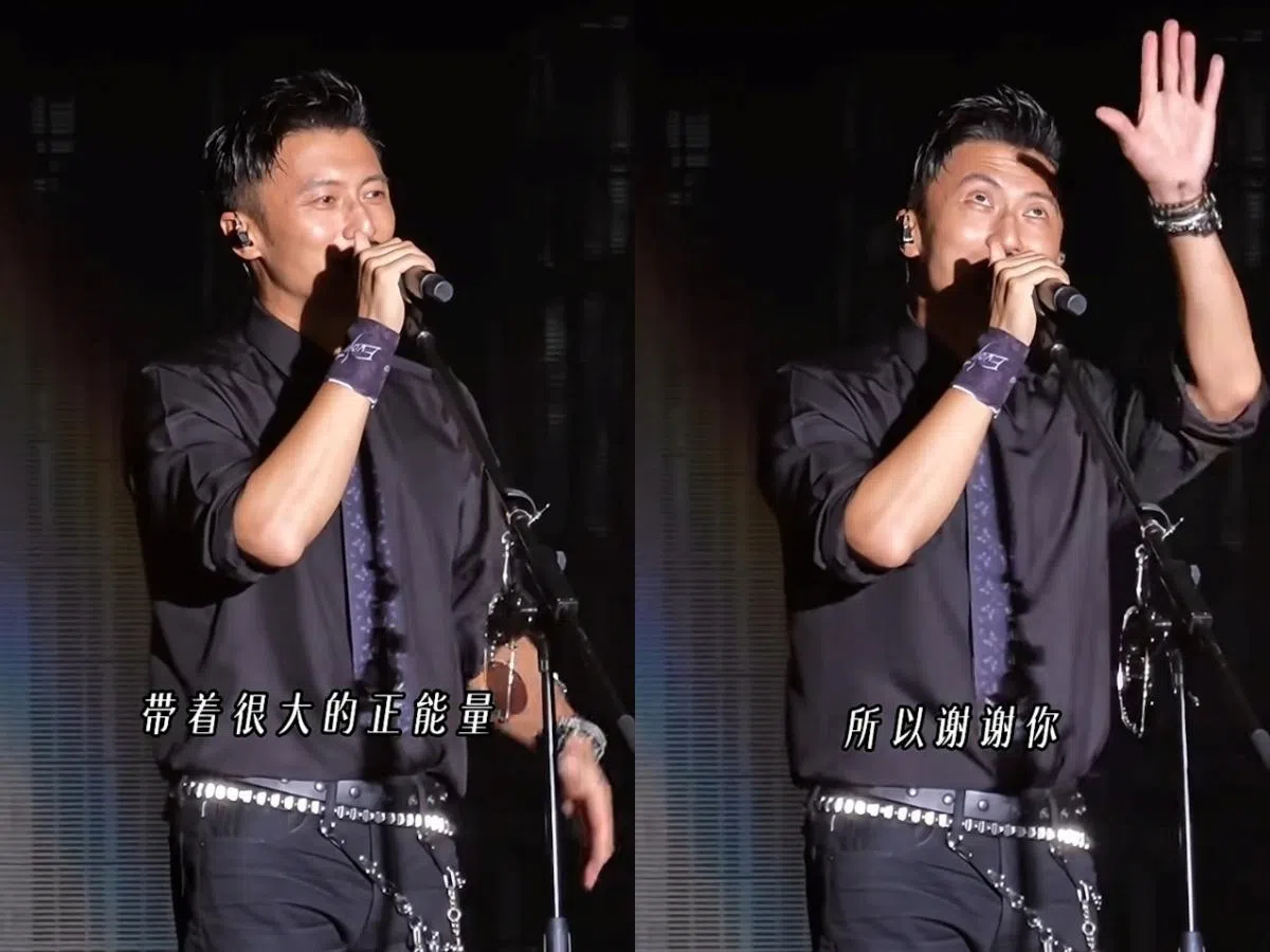 谢霆锋强忍情绪感谢父亲眷顾，在演唱会开始前天空放晴，演唱会顺利举行。（互联网）