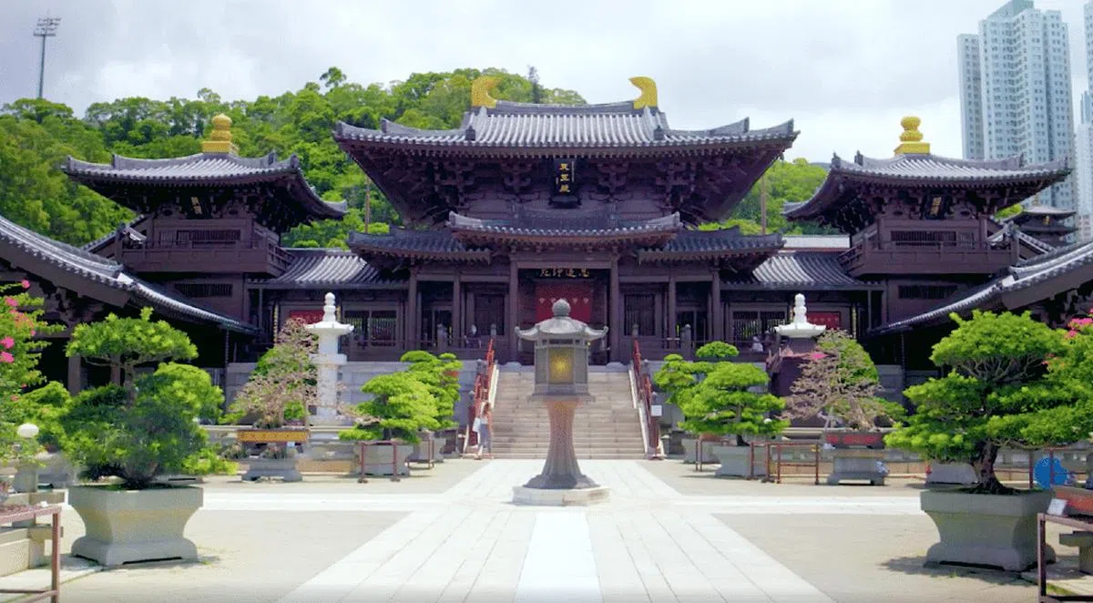 志莲净苑以唐代木结构建筑为蓝本建造。（香港旅游发展局提供）