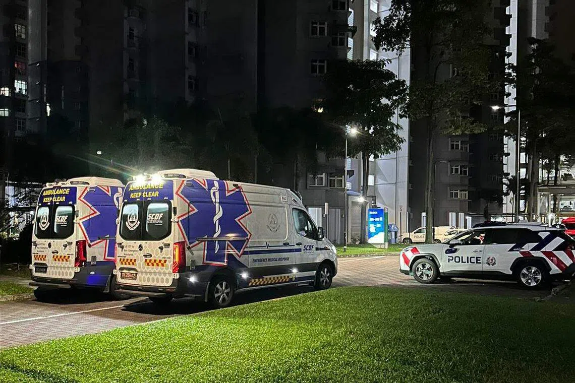 武吉巴督一组屋单位的客厅失火，民防和警方赶到现场。（读者提供）