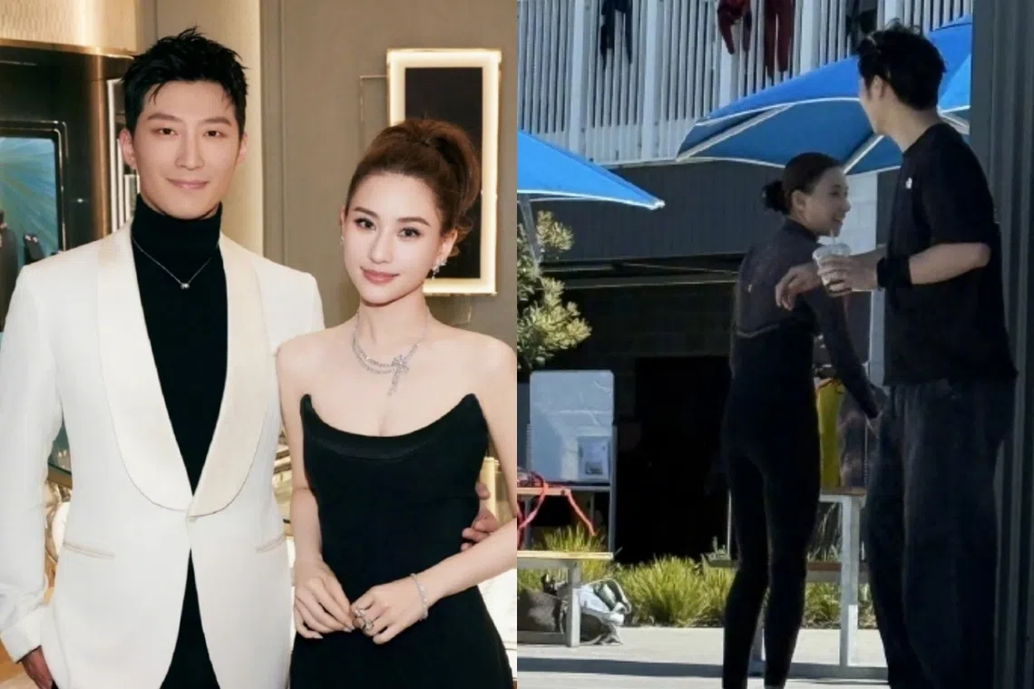 窦骁（左图左、右图右）和何超莲近日被拍到在澳大利亚度假（右图）。（取自微博）