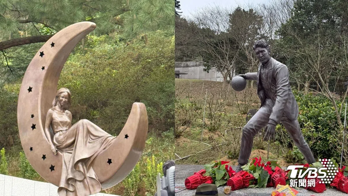 李玟雕像附近是已故男星高以翔的雕像。（TVBS新闻网）
