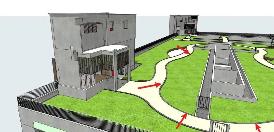 Woodlands North Grove预购组屋项目计划采用3D打印技术，在多层停车场屋顶花园建造一道波浪状景观花坛墙。（新建工程私人有限公司提供）