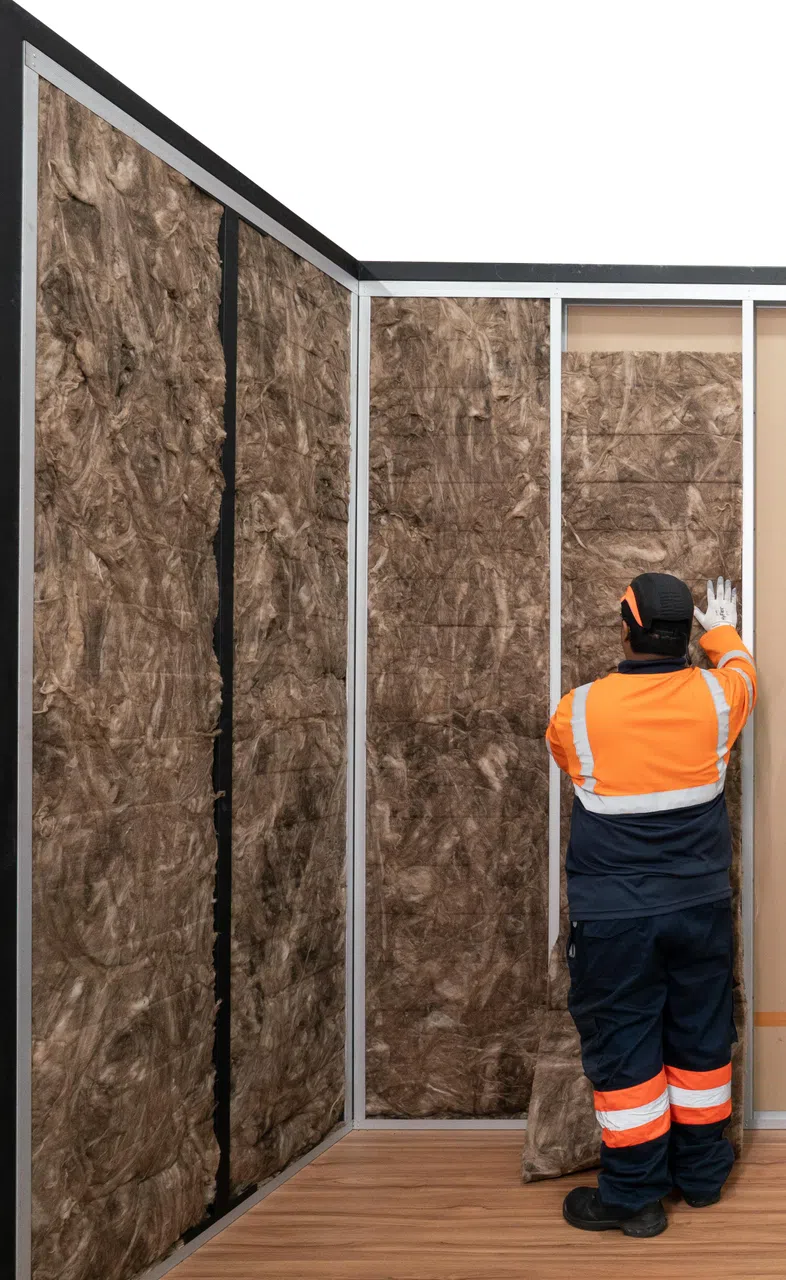 玻璃棉或岩棉作为隔热材料，装在坚固的石膏板之间。（Knauf提供）