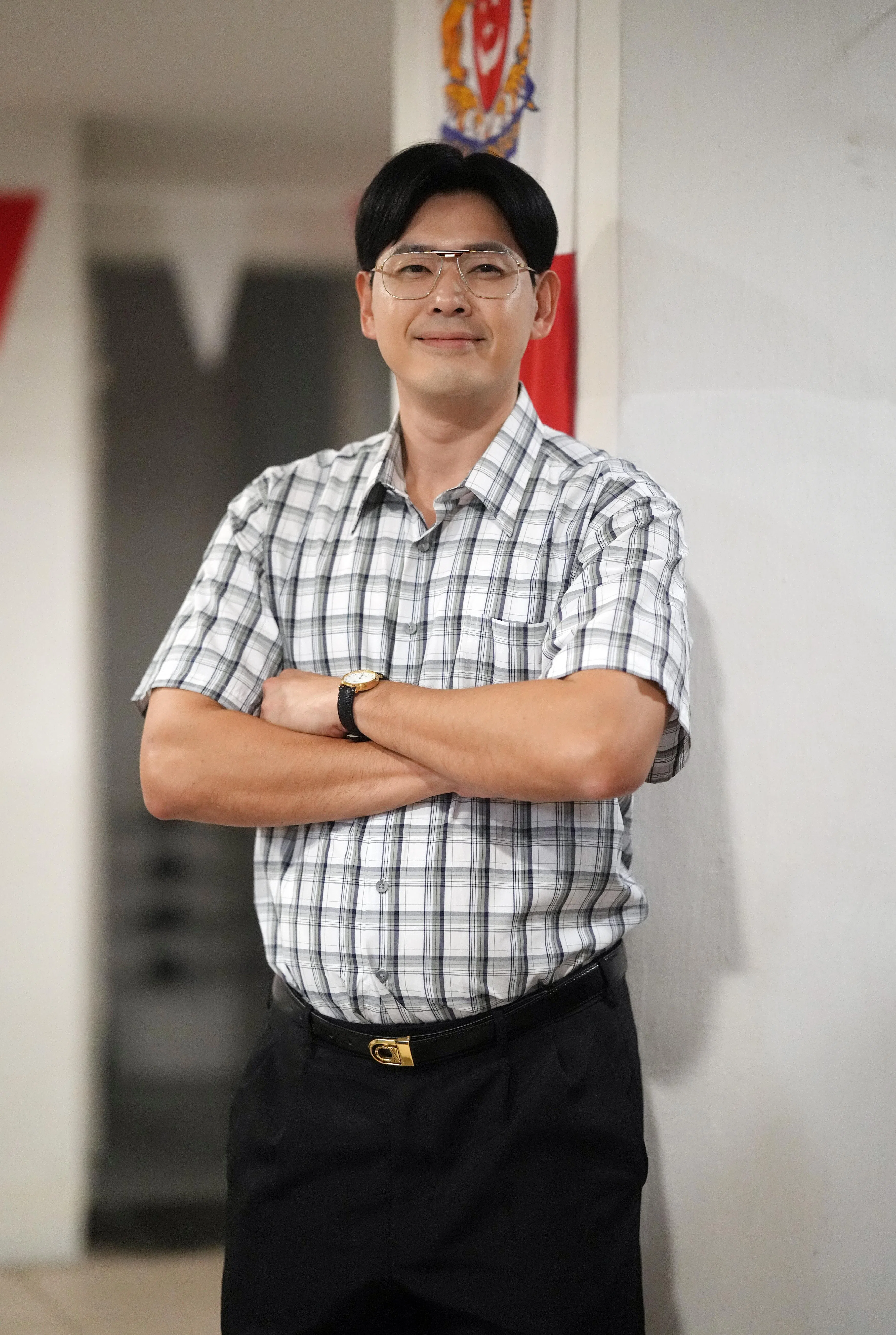 陈罗密欧饰演热心的“邻里安哥”，顶着道具大肚腩的造型很有喜感。（谢智扬摄）