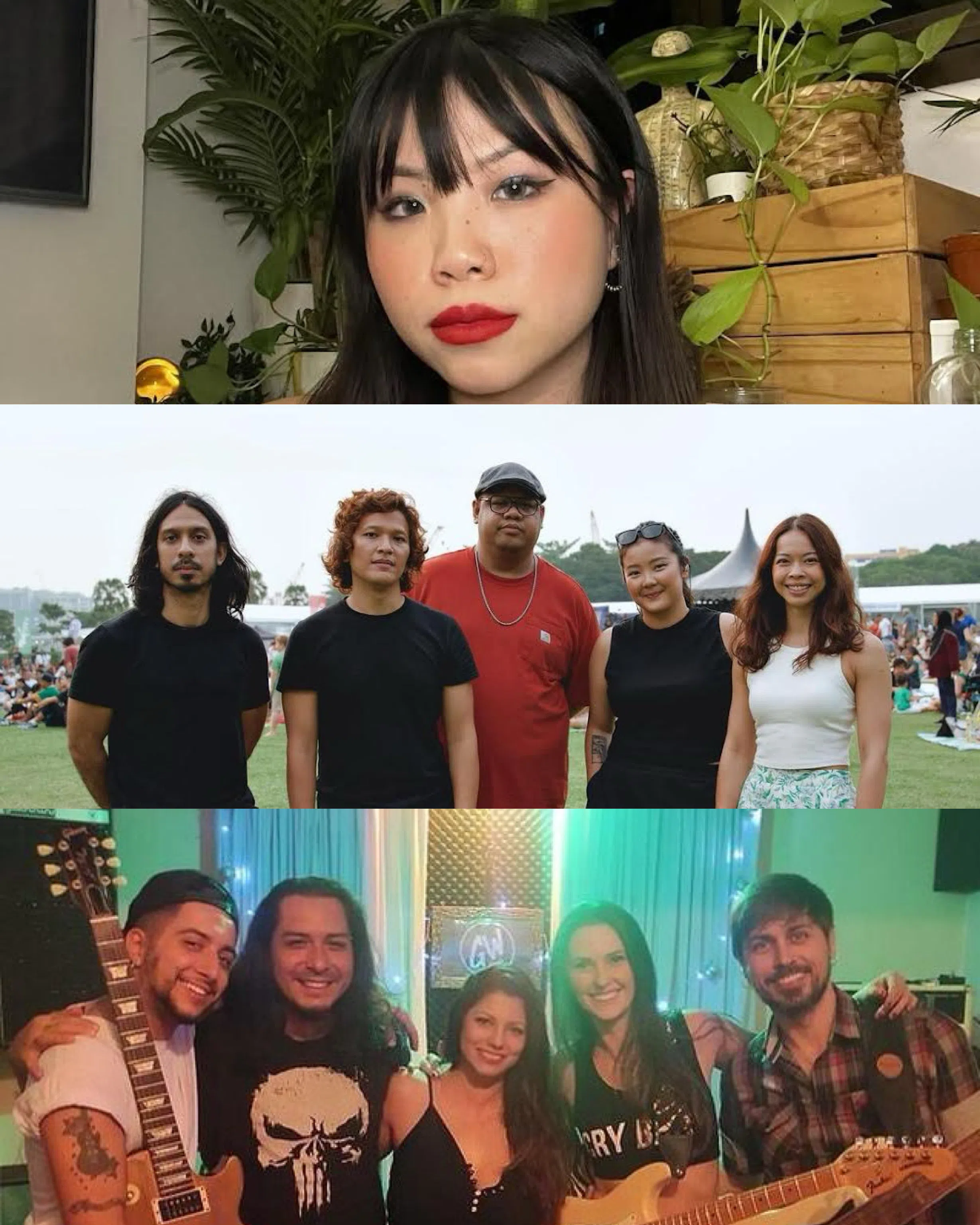 本地歌手Joie Tan（由上而下）、乐队53A和On the Rox将分别在星耀樟宜机场和老巴刹美食广场带领公众唱响泰勒丝经典歌曲。（取自艺人IG）
