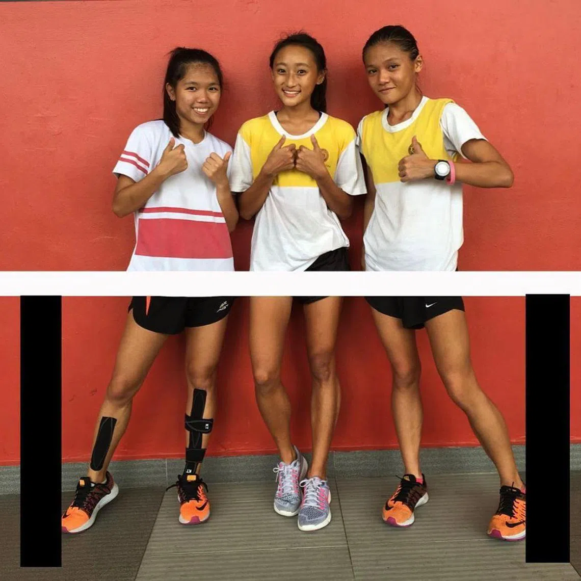 刘穗宣（右）是李瑛粧（中）多年的好友，既是长跑运动员，也是李瑛粧的教练。两人都获得东运会参赛资格，将一起出战5000米跑赛事。（受访者提供）