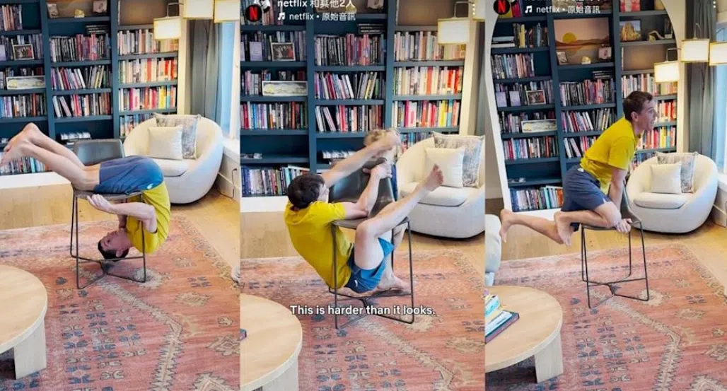 Alex Honnold接受“椅子攀岩”挑战时，忍不住说：“这比看起来要难得多。”（取自Alex Honnold IG）