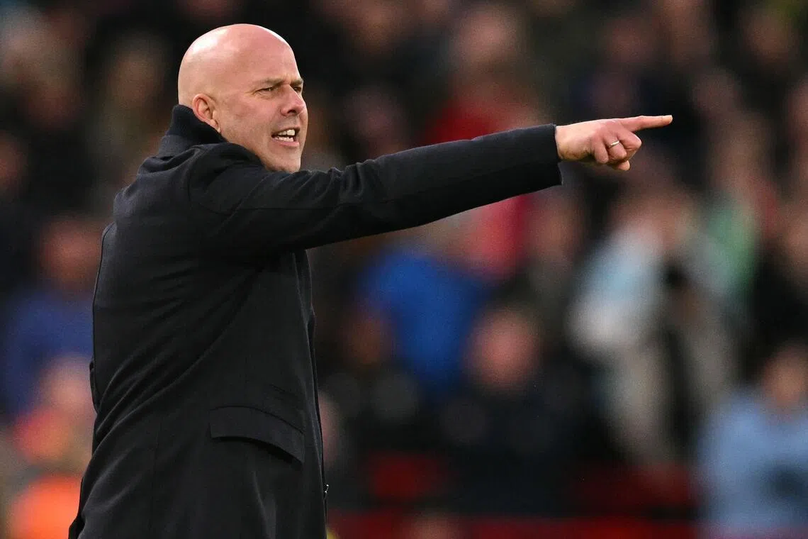 红军主帅斯洛特说，他和球员也与球迷的感受一样，为这场比赛的结果感到沮丧。（法新社）