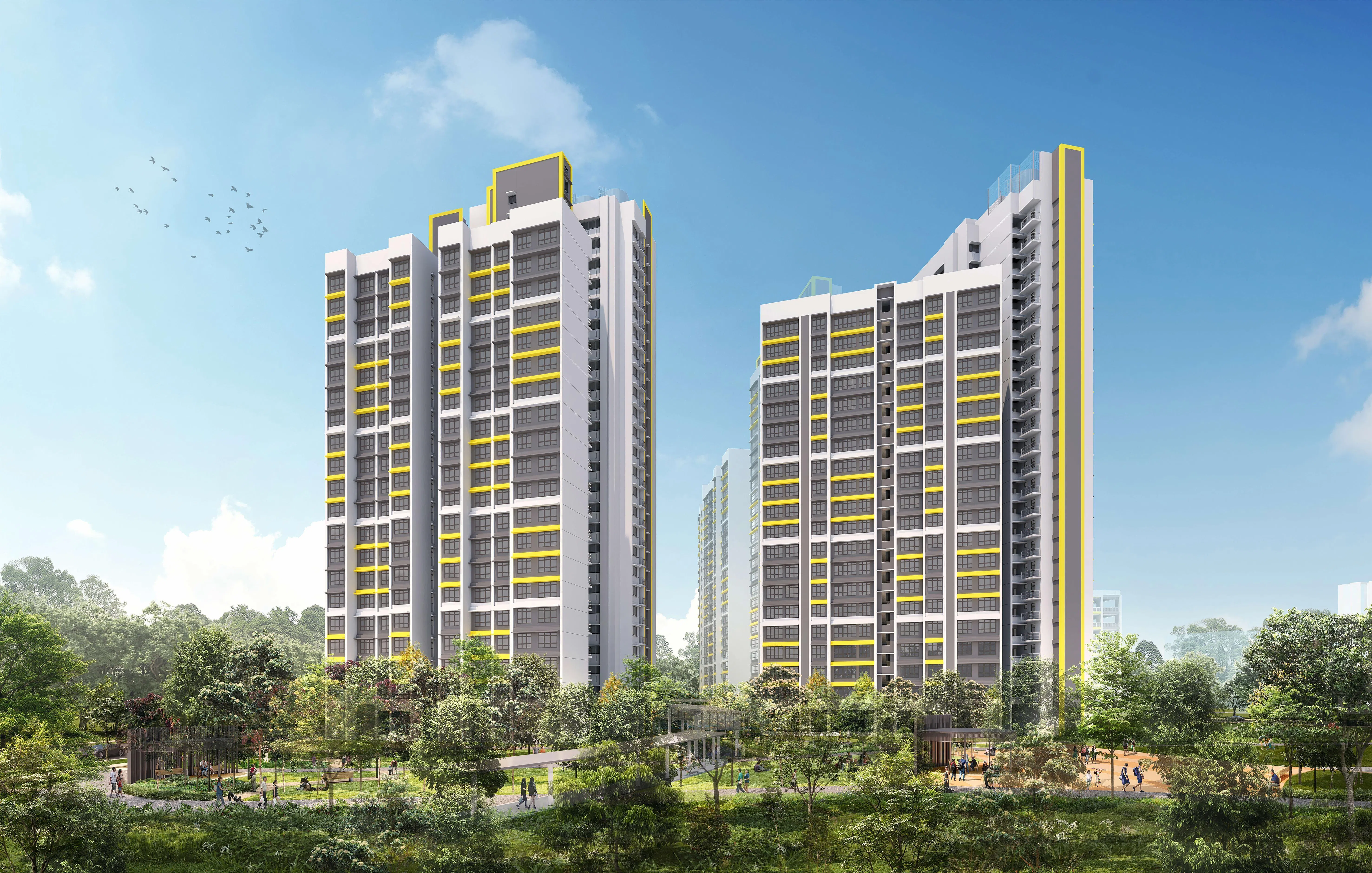 Sembawang Deck将建有四栋20至25层楼组屋，提供777个二房式灵活单位、三房式、四房式及五房式单位。（建屋局构想图）