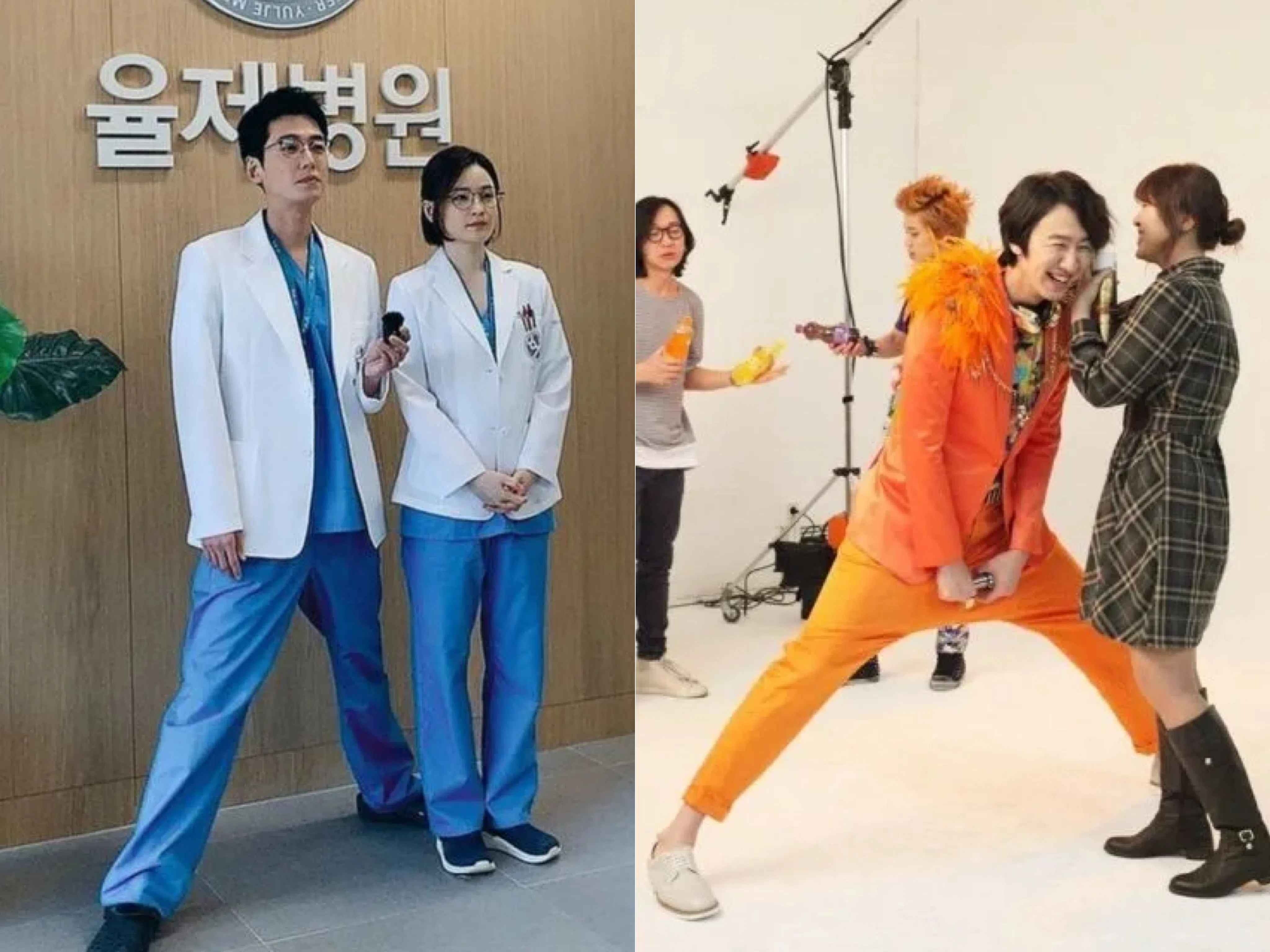 郑敬淏（左图左）和李光洙（右图右二）都常因太高使出“绅士腿”。（互联网）