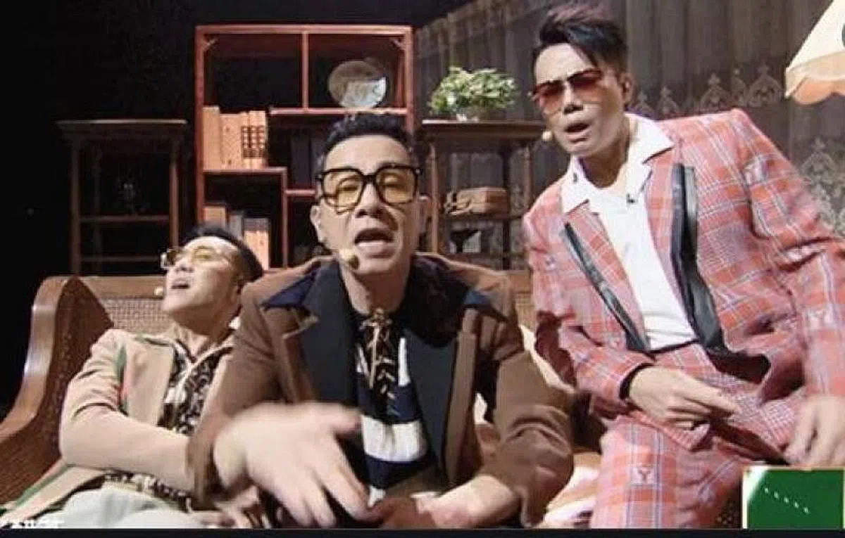 梁汉文（左起）、陈小春（中）与谢天华 言承旭 林志炫 赵文卓气场慑人。（网络）