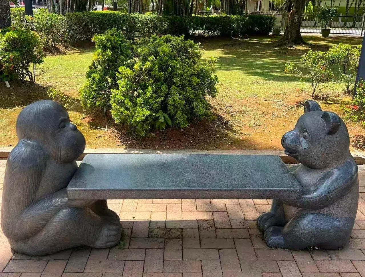 猩猩和熊猫对弈。（徐婧佳摄）