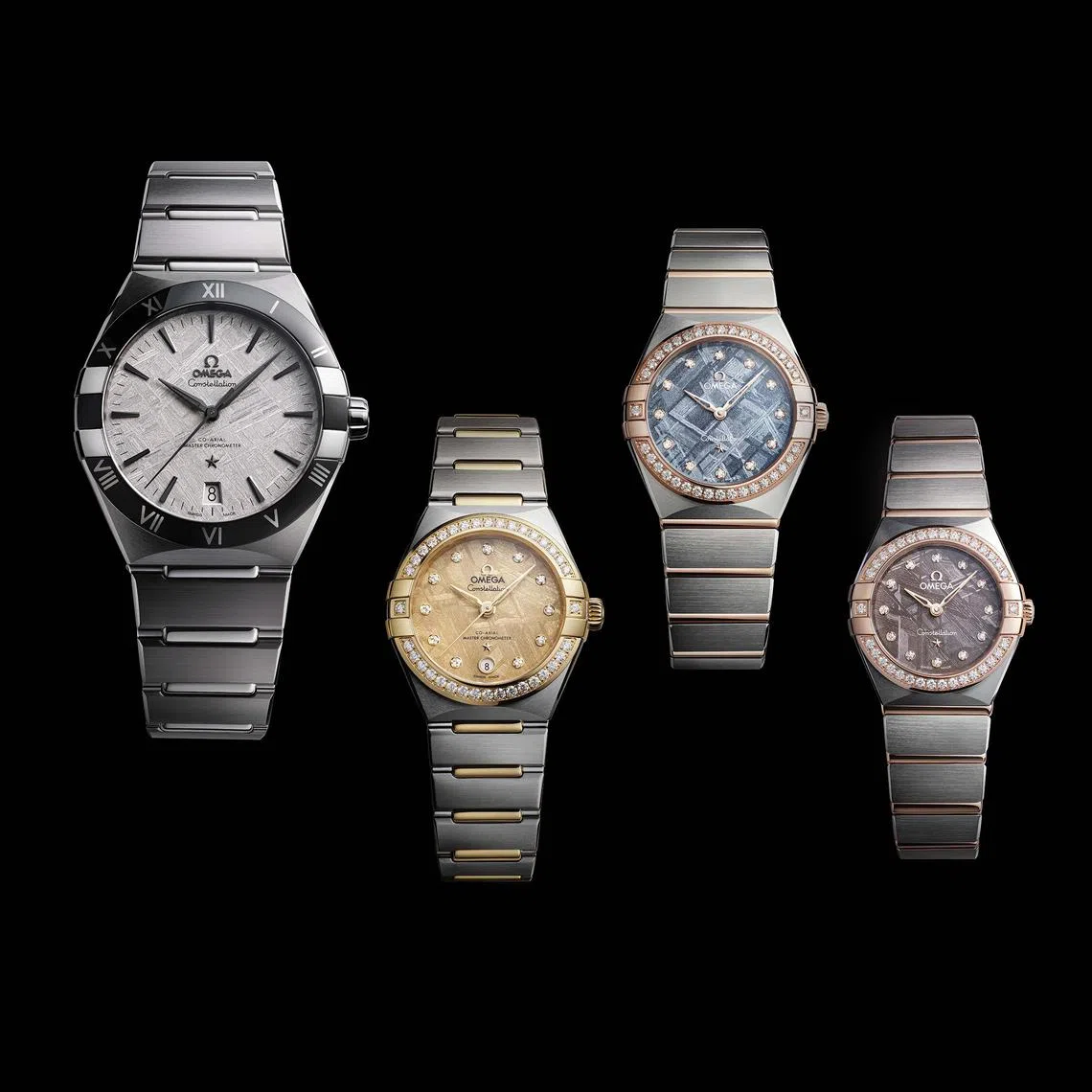 欧米茄采用前沿色彩处理技术，让陨石盘面呈现不同色调。（欧米茄提供）