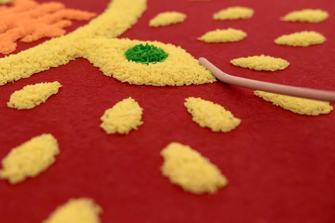 米图和印度传统地画艺术蓝果丽一样，既富文化意涵，又具视觉魅力。（龙国雄摄）