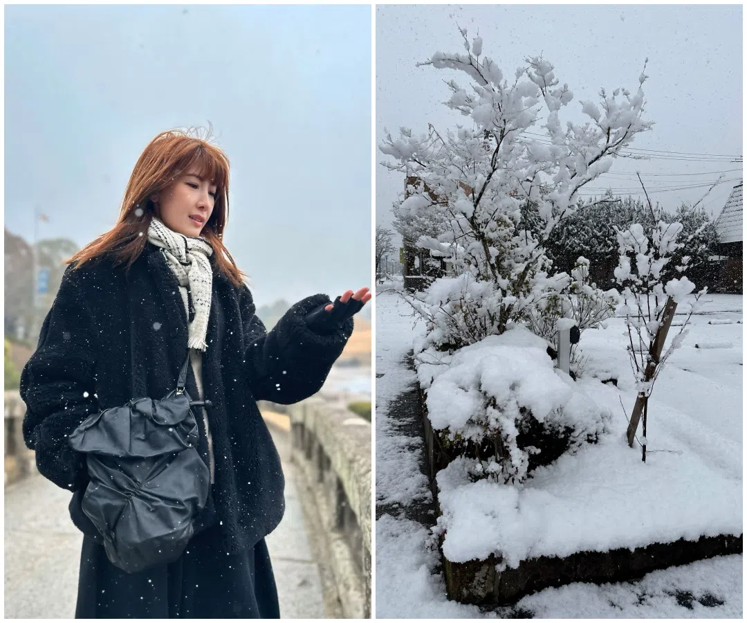 欧萱在日本九州自驾游遇到暴风雪。（受访者提供）
