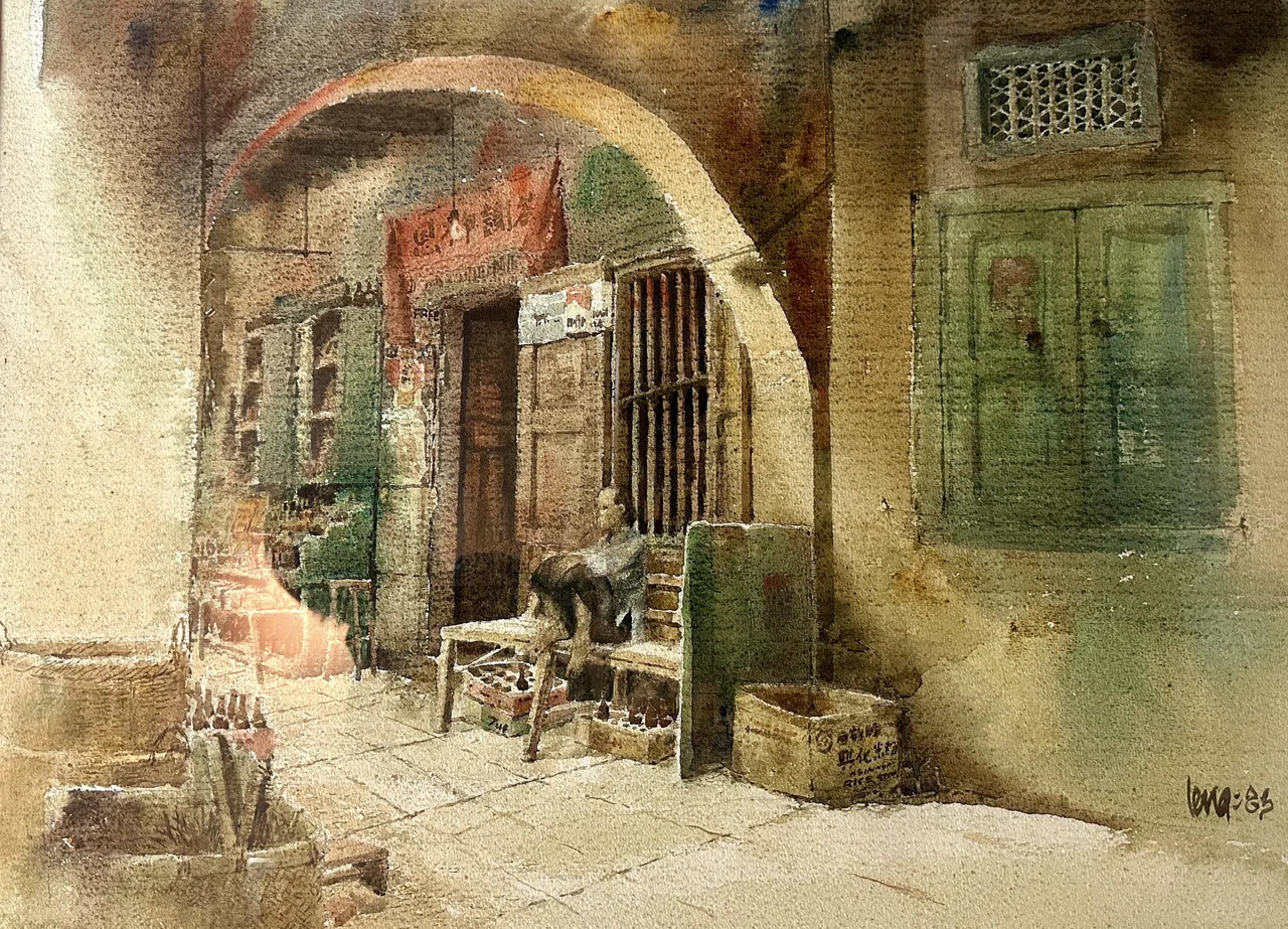 凌运凰水彩画《祷告》（1983，54x74公分）。（画廊提供）